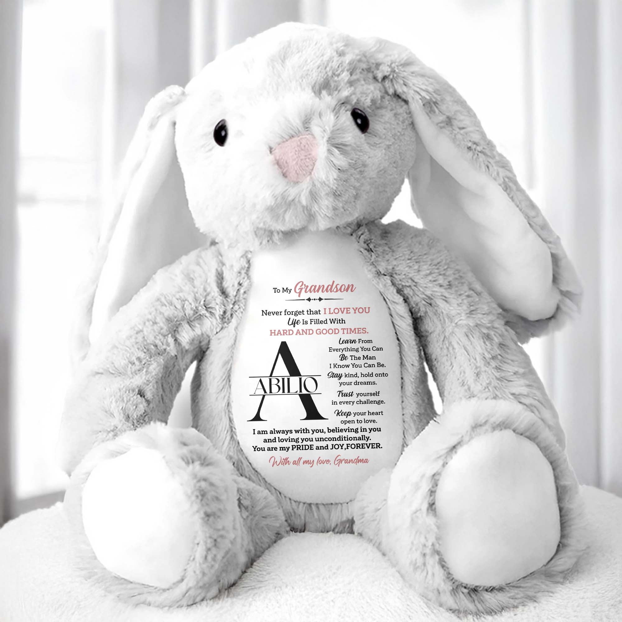 To My Grandson, Never forget that I LOVE YOU, Stuffed Bunny - Personalized Stuffed Bunny - GSN002_BUN