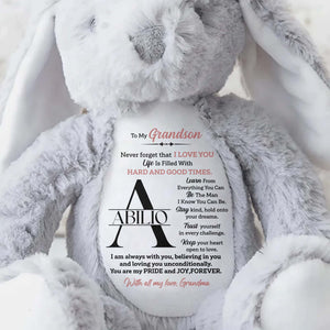 To My Grandson, Never forget that I LOVE YOU, Stuffed Bunny - Personalized Stuffed Bunny - GSN002_BUN