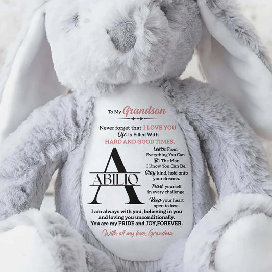 To My Grandson, Never forget that I LOVE YOU, Stuffed Bunny - Personalized Stuffed Bunny - GSN002_BUN
