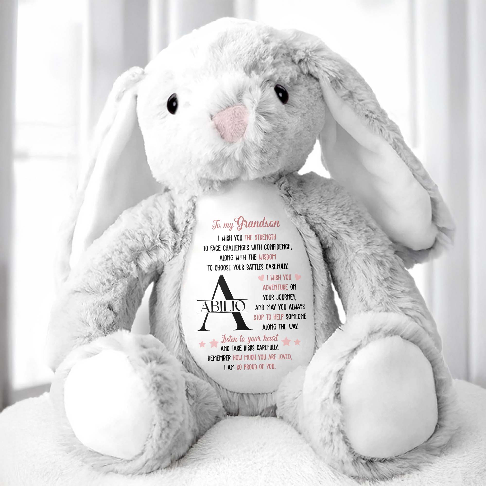 To My Grandson, I Wish You Strength, Stuffed Bunny - Personalized Stuffed Bunny - GSN006_BUN