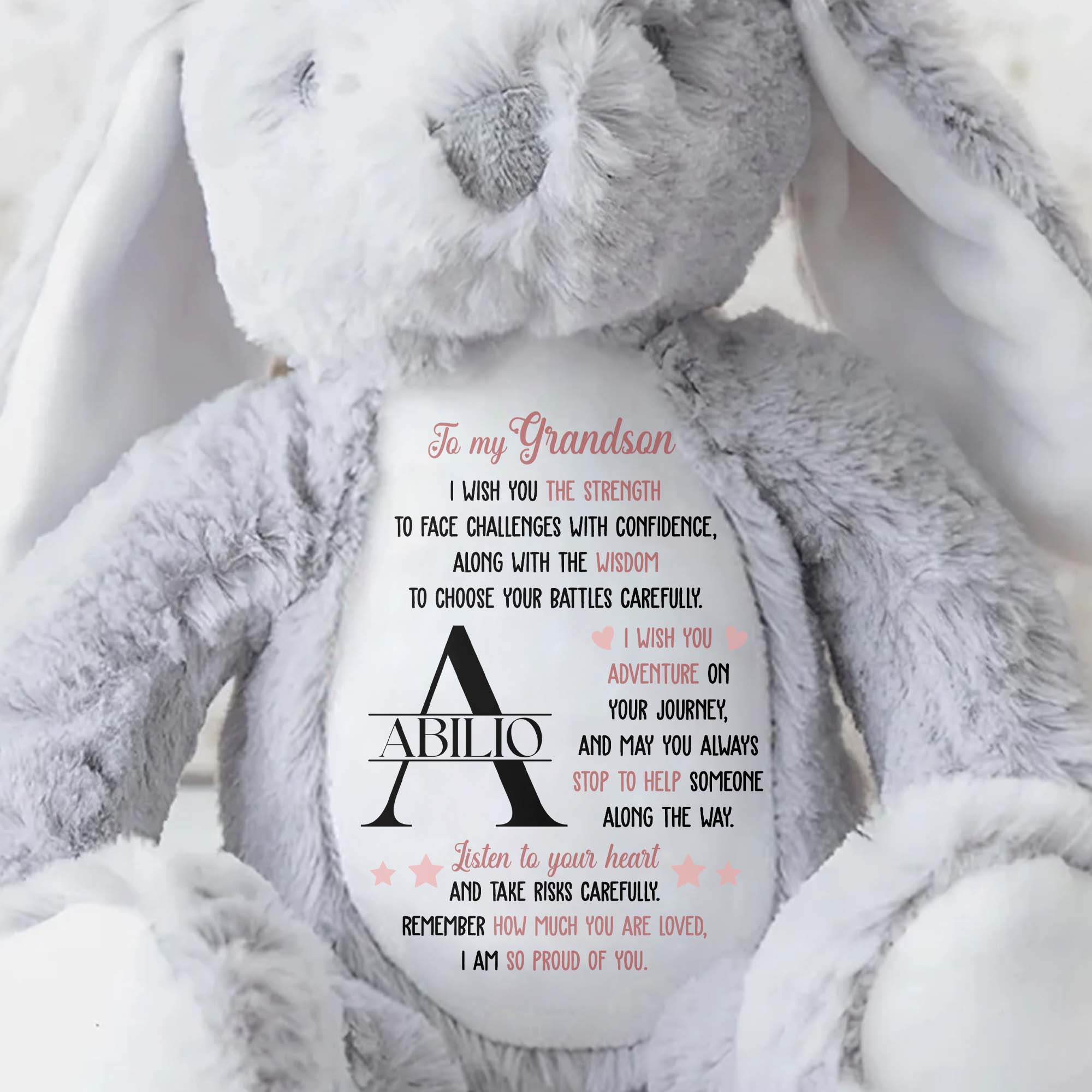 To My Grandson, I Wish You Strength, Stuffed Bunny - Personalized Stuffed Bunny - GSN006_BUN