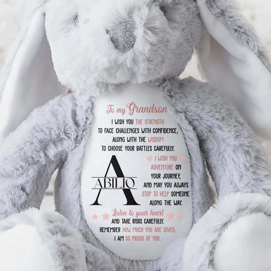 To My Grandson, I Wish You Strength, Stuffed Bunny - Personalized Stuffed Bunny - GSN006_BUN