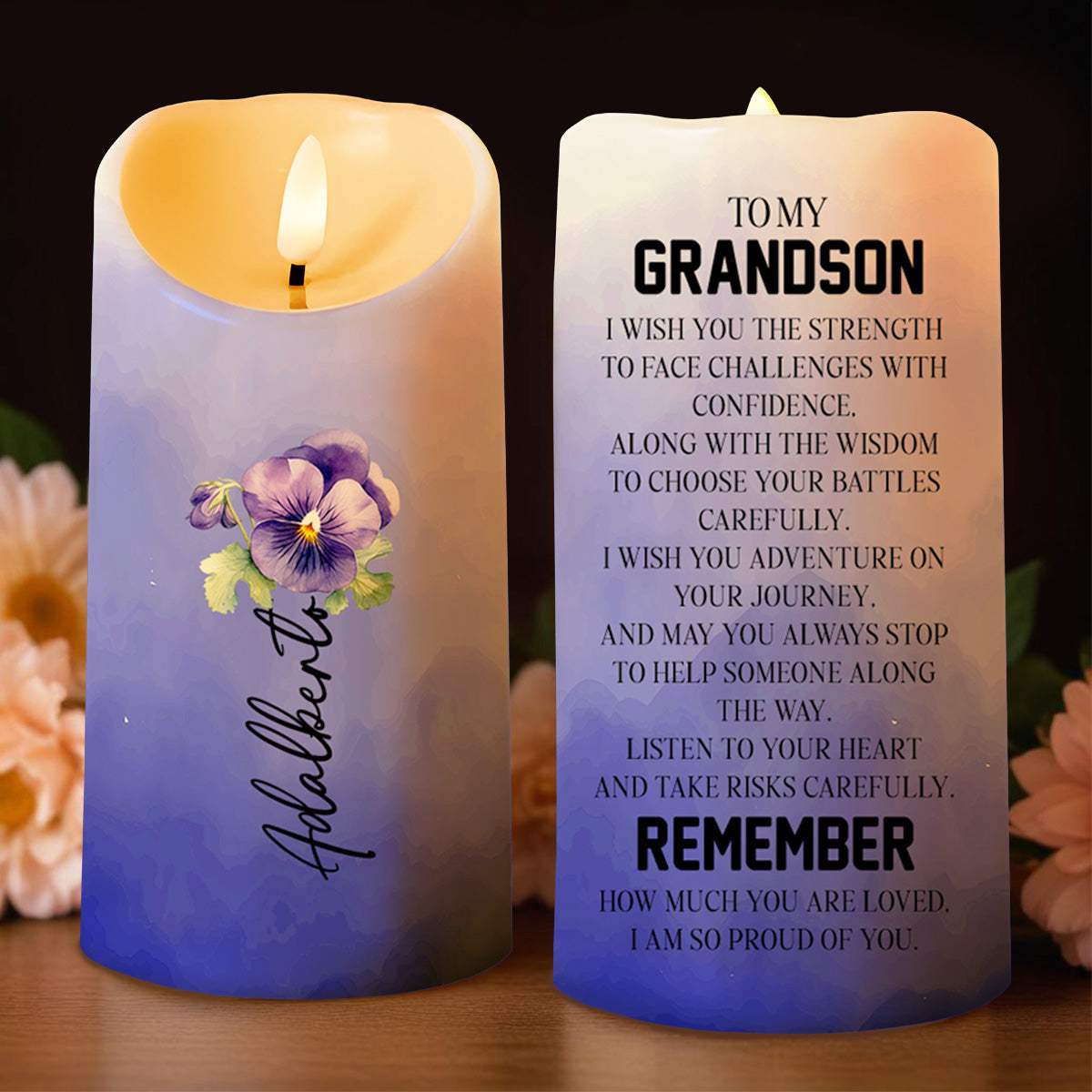 Listen To Your Heart, Remember You Are Loved, Floral Candle - Personalized Custom LED Candle - GSN007_LECA