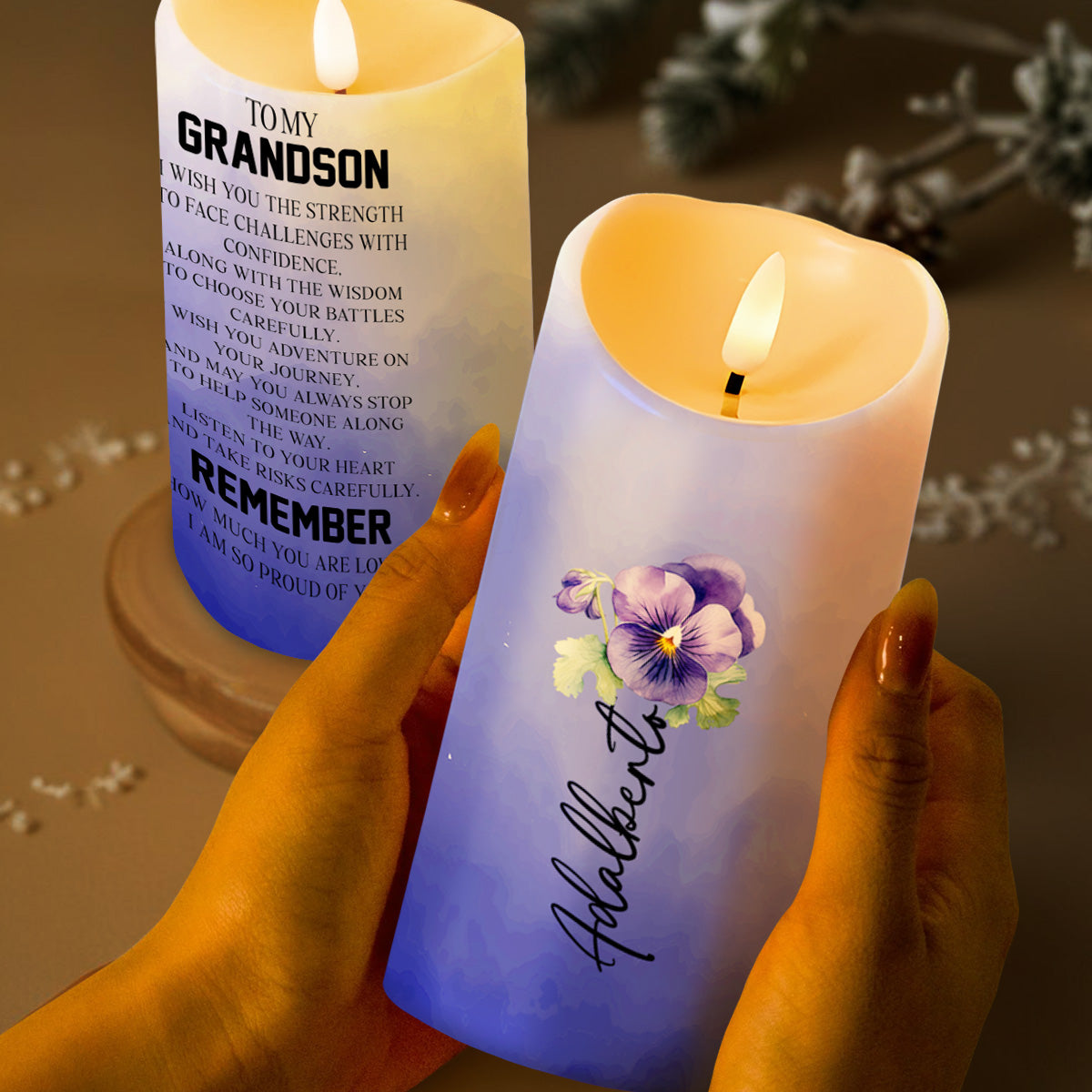 Listen To Your Heart, Remember You Are Loved, Floral Candle - Personalized Custom LED Candle - GSN007_LECA