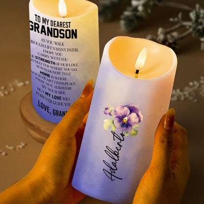To My Dearest Grandson, Home Is Where The Heart Finds Peace - Personalized Custom LED Candle - GSN008_LECA
