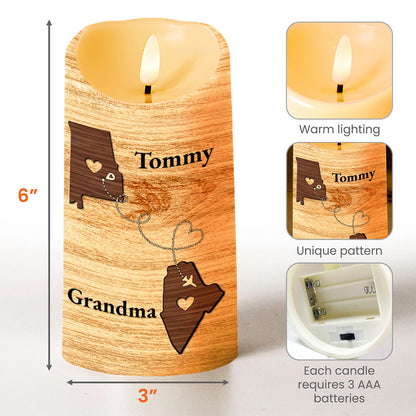 Grandson, Strength And Wisdom Inspirational Quote With State Outline And Heart - Personalized Custom LED Candle - GSN009_LECA