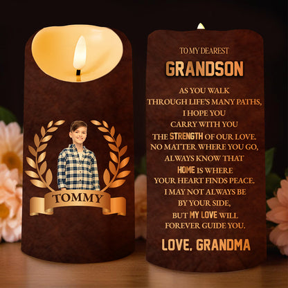 Strength of Our Love Laurel Wreath Design - Personalized Custom LED Candle - GSN010_LECA