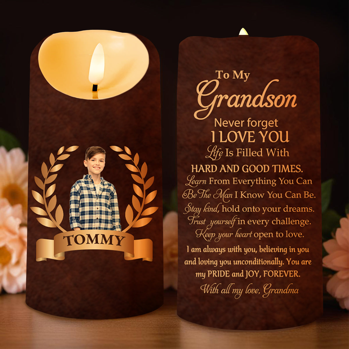 Never Forget I Love You Life-Changing Advice For Grandson - Personalized Custom LED Candle - GSN011_LECA