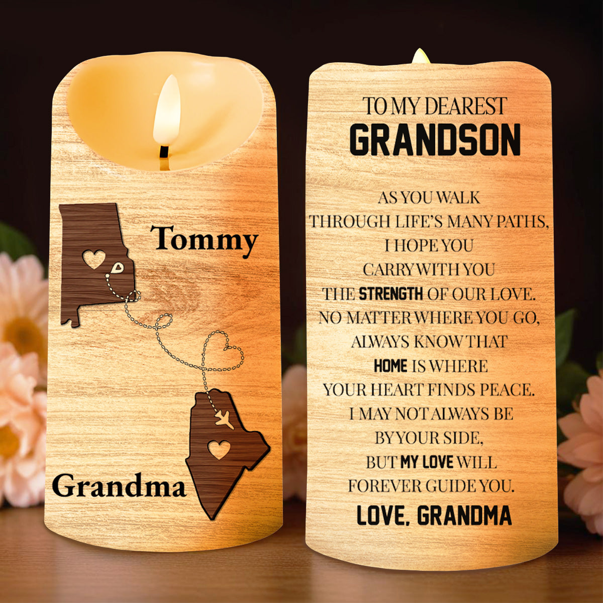 Strength and Love Grandson LED Keepsake - Personalized Custom LED Candle - GSN012_LECA