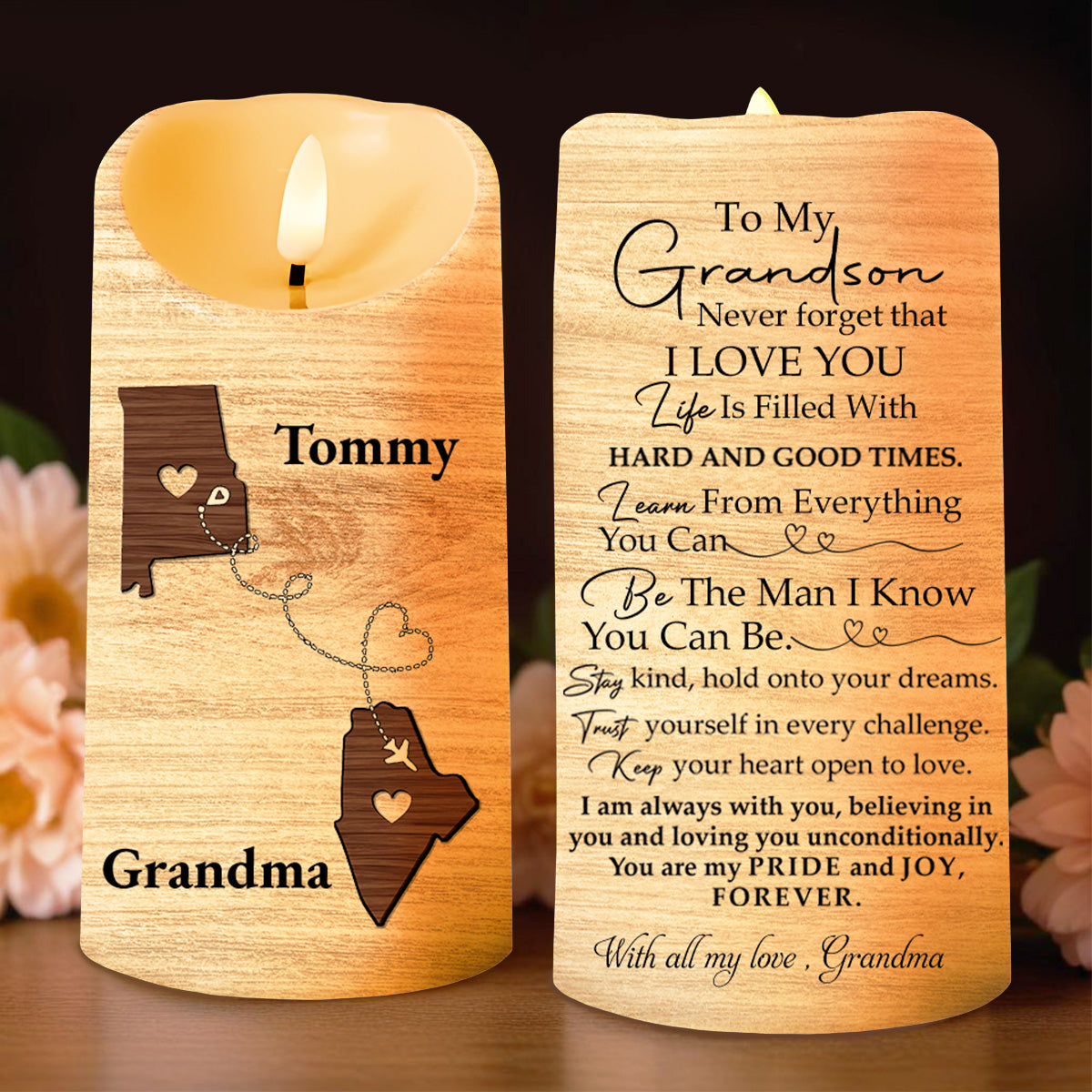 To My Grandson, Learn And Grow With Love - Personalized Custom LED Candle - GSN013_LECA