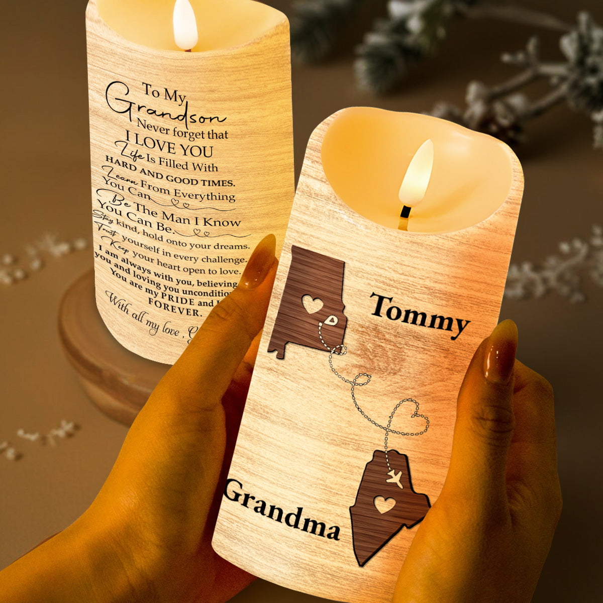 To My Grandson, Learn And Grow With Love - Personalized Custom LED Candle - GSN013_LECA
