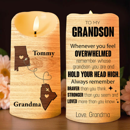 Hold Your Head High Braver And Stronger Reminder For Grandson - Personalized Custom LED Candle - GSN014_LECA