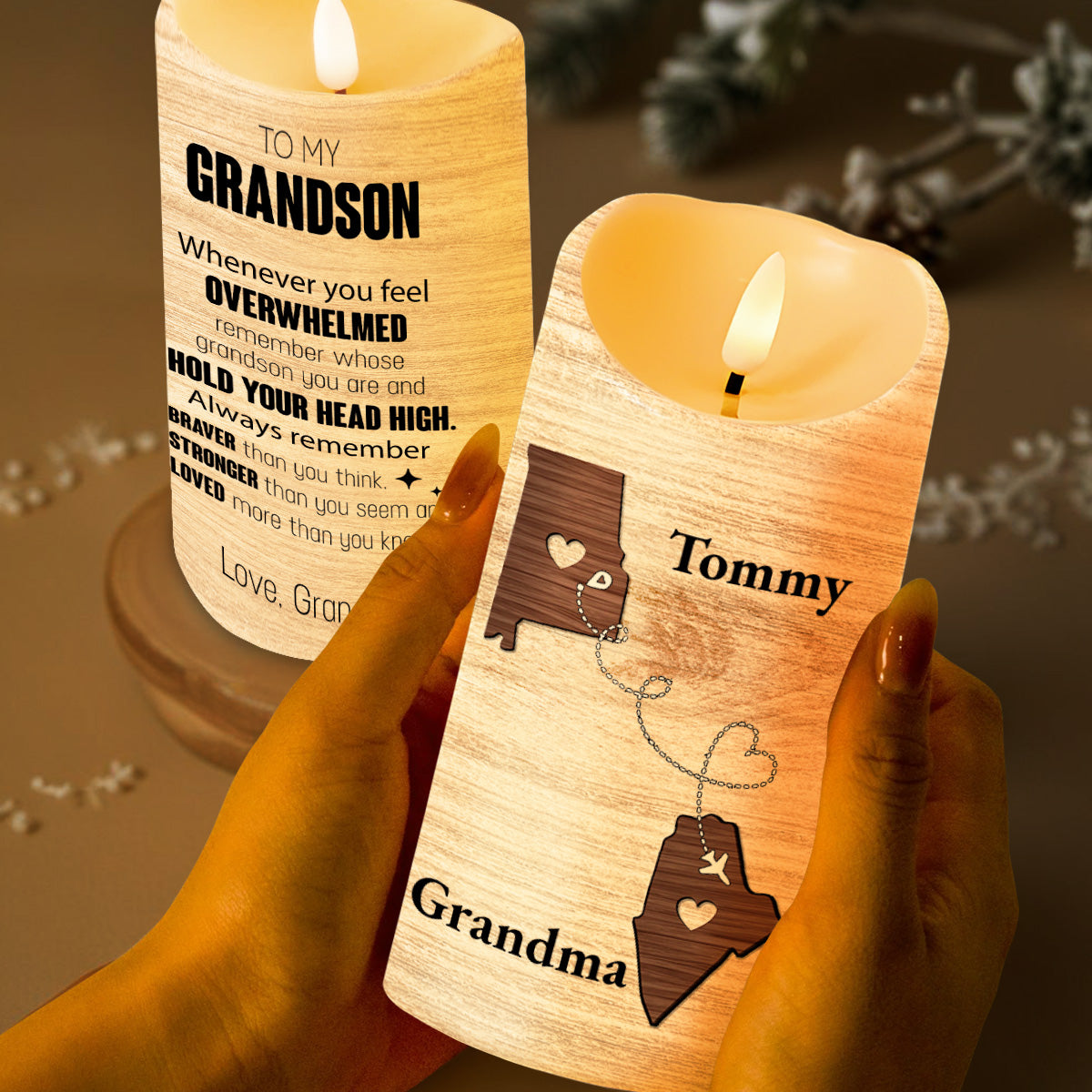 Hold Your Head High Braver And Stronger Reminder For Grandson - Personalized Custom LED Candle - GSN014_LECA