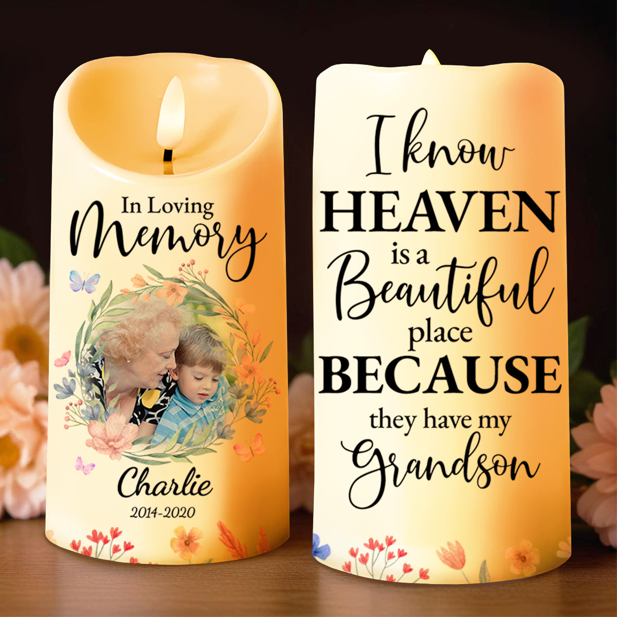 Heaven Is Beautiful Because They Have My Grandson - Personalized Custom LED Candle - GSN020_LECA
