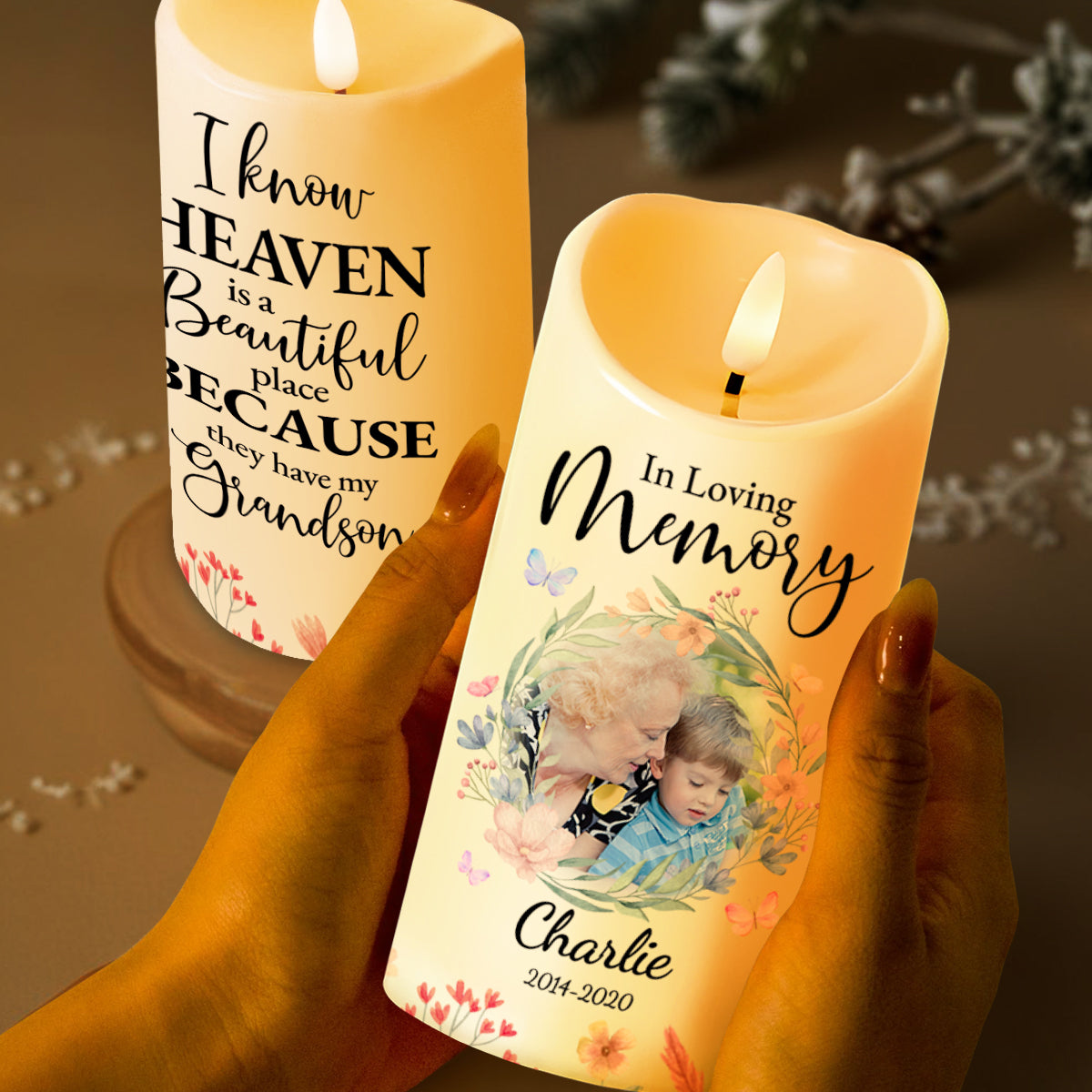 Heaven Is Beautiful Because They Have My Grandson - Personalized Custom LED Candle - GSN020_LECA