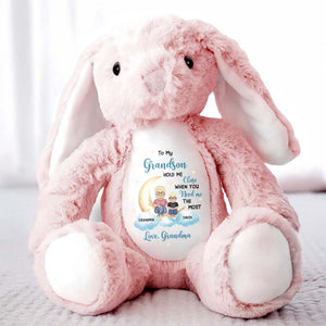 To My Grandson, Hold Me Close When You Need Me The Most, Bunny, Moon, and Stars - Personalized Stuffed Bunny - GSN037_BUN