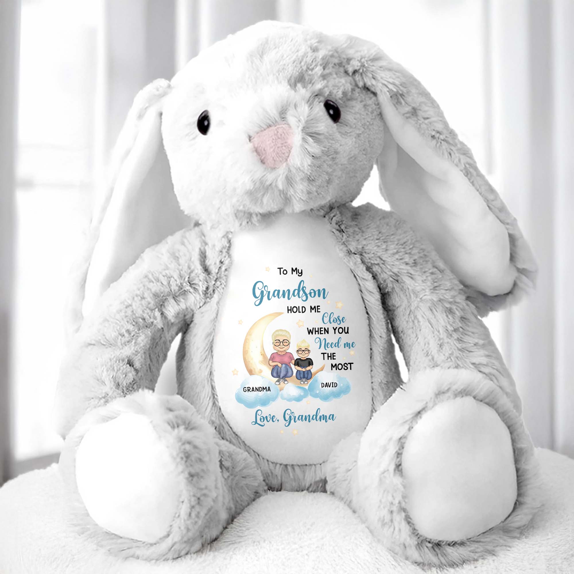 To My Grandson, Hold Me Close When You Need Me The Most, Bunny, Moon, and Stars - Personalized Stuffed Bunny - GSN037_BUN
