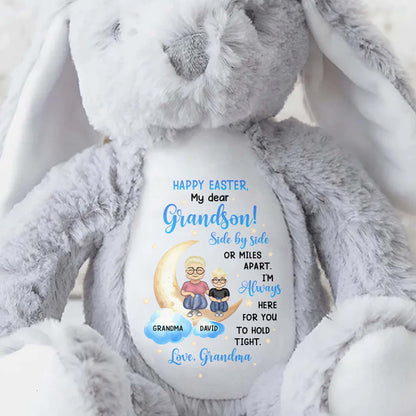Happy Easter, My Dear Grandson, Side By Side Or Miles Apart, Bunny and Moon - Personalized Stuffed Bunny - GSN039_BUN