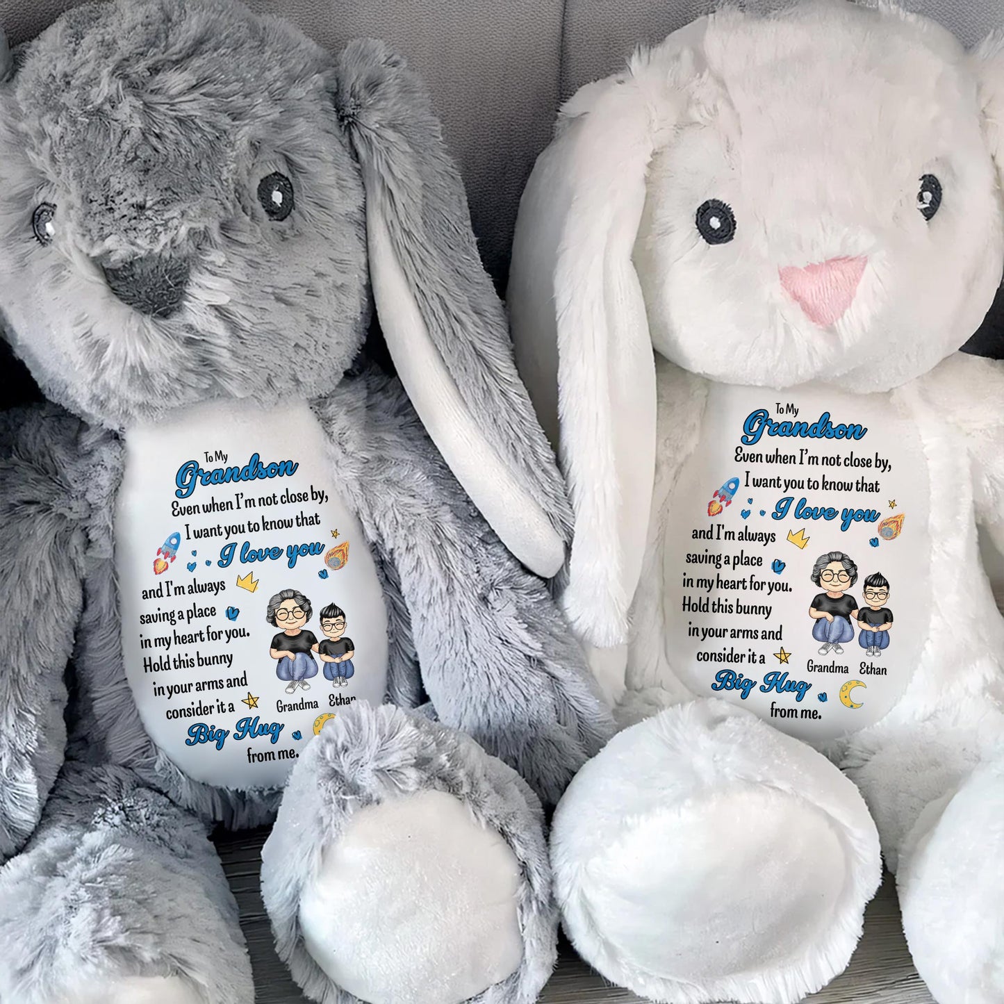 To My Grandson, Even When I'm Not Close By, Love Symbols, Bunny - Personalized Stuffed Bunny - GSN040_BUN