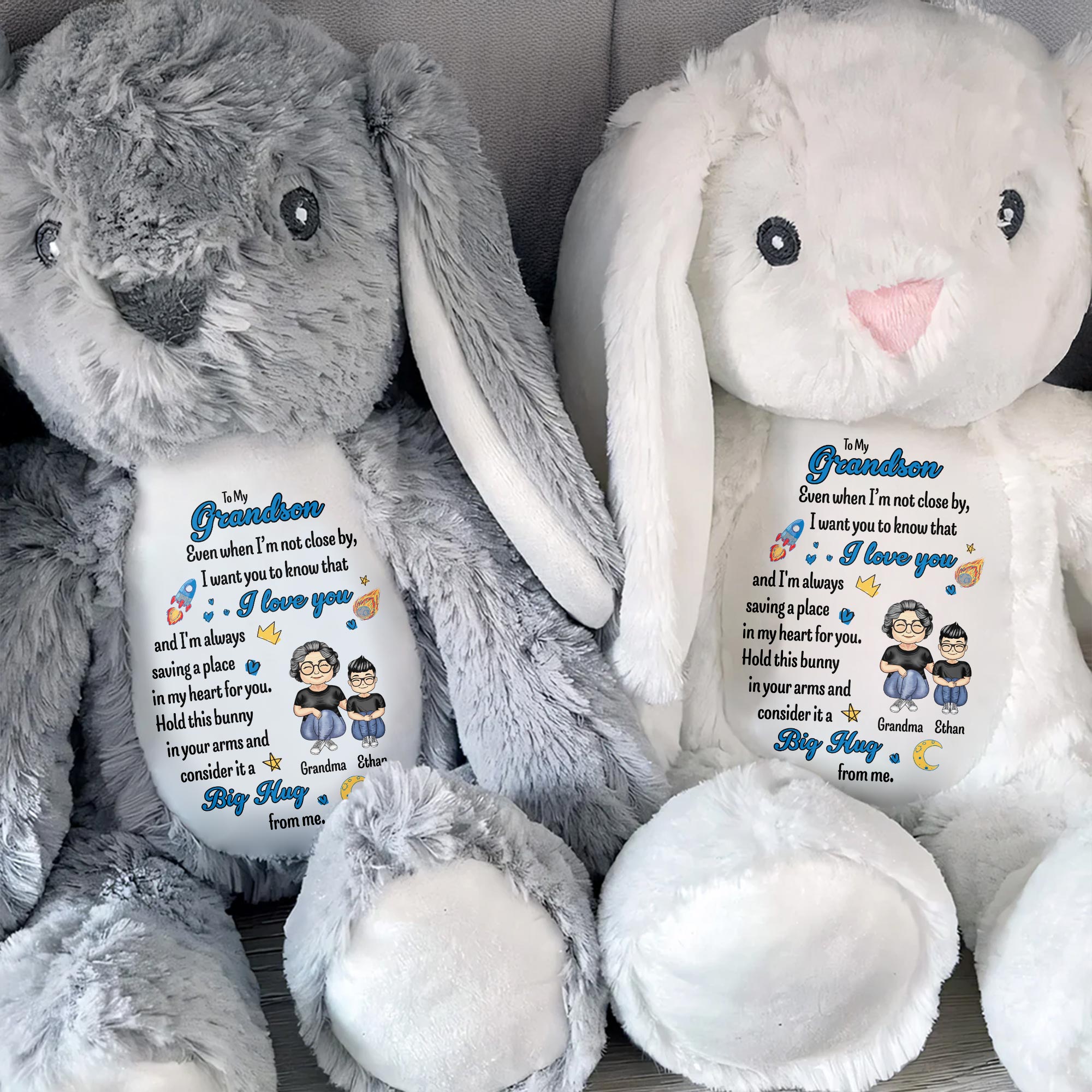 To My Grandson, Even When I'm Not Close By, Love Symbols, Bunny - Personalized Stuffed Bunny - GSN040_BUN
