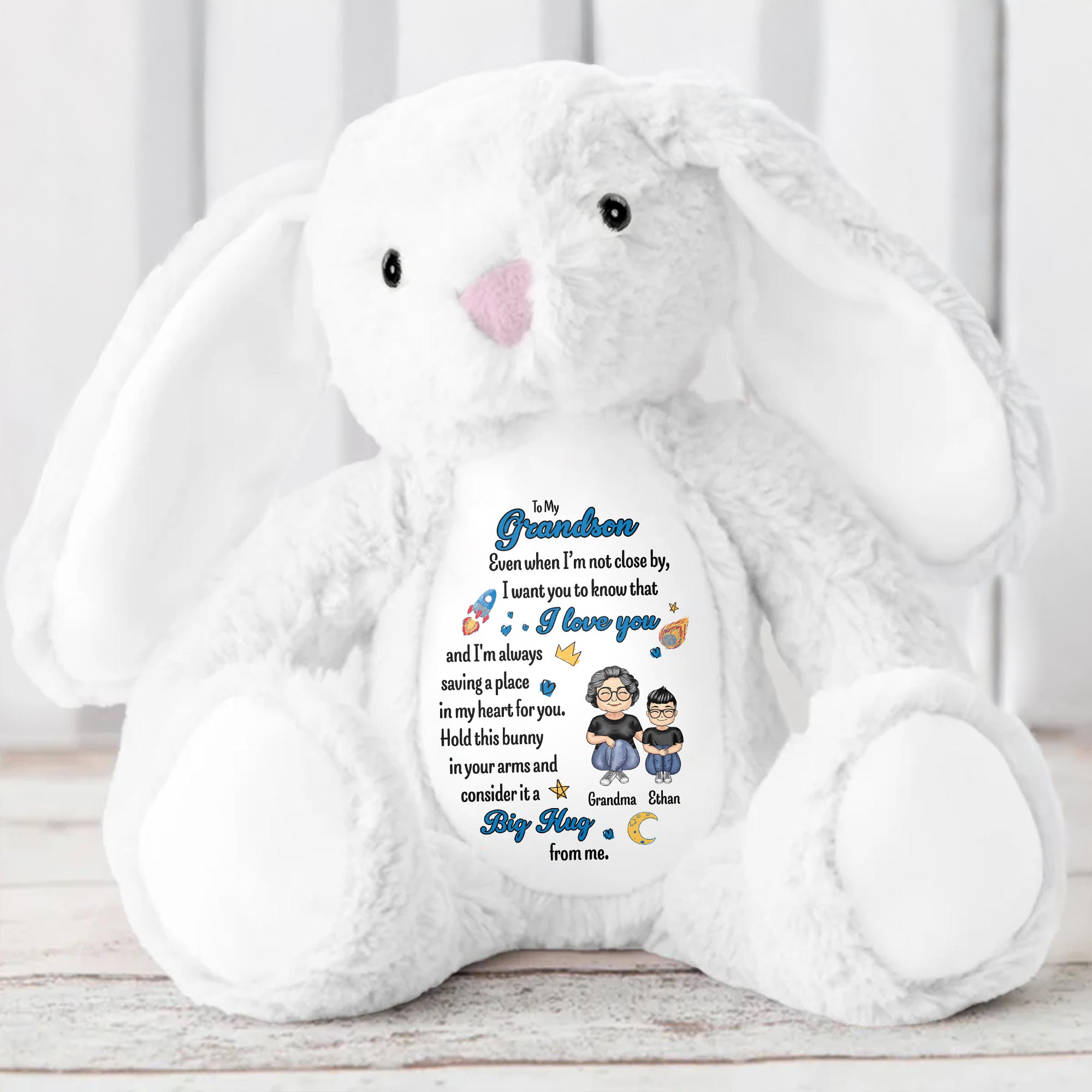 To My Grandson, Even When I'm Not Close By, Love Symbols, Bunny - Personalized Stuffed Bunny - GSN040_BUN