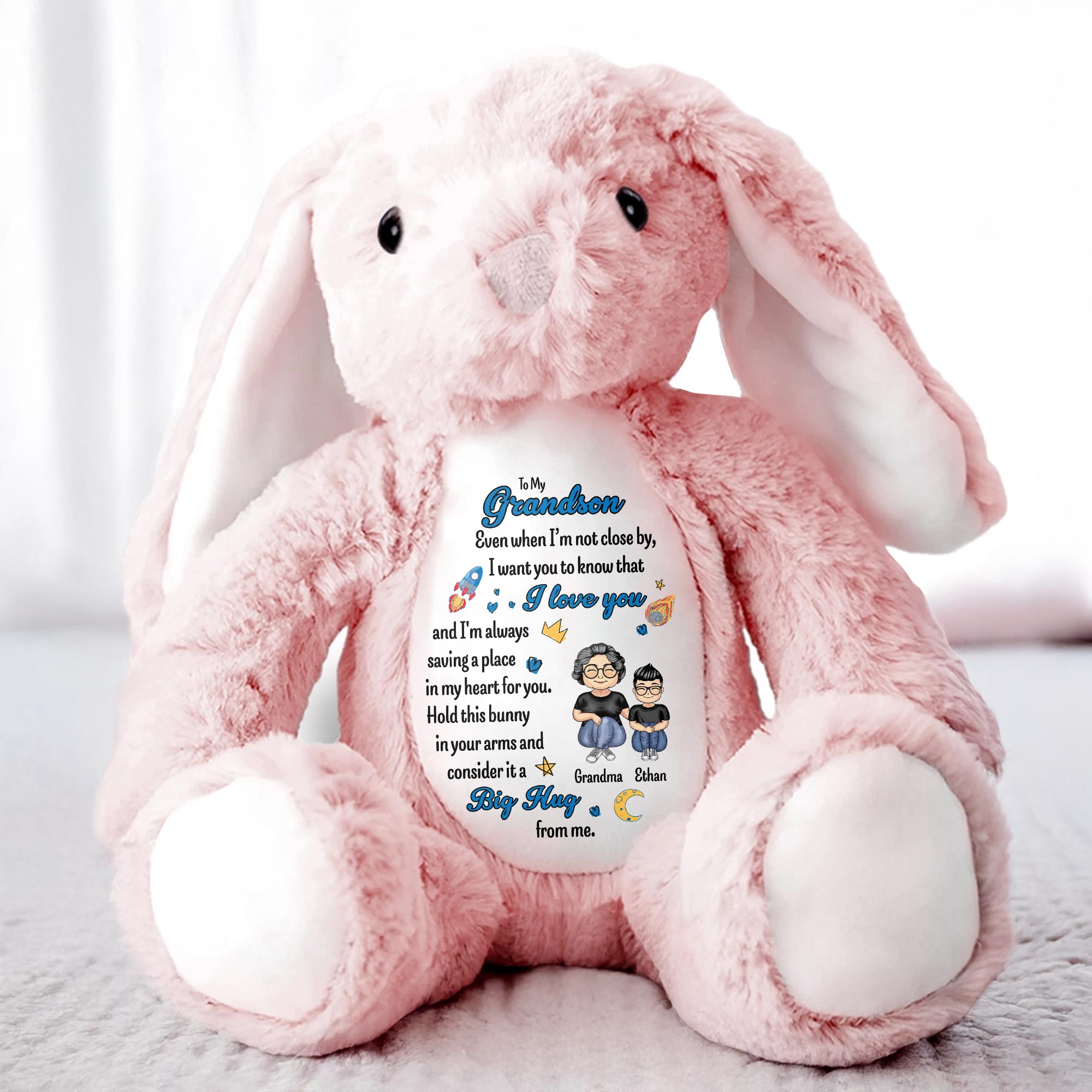 To My Grandson, Even When I'm Not Close By, Love Symbols, Bunny - Personalized Stuffed Bunny - GSN040_BUN