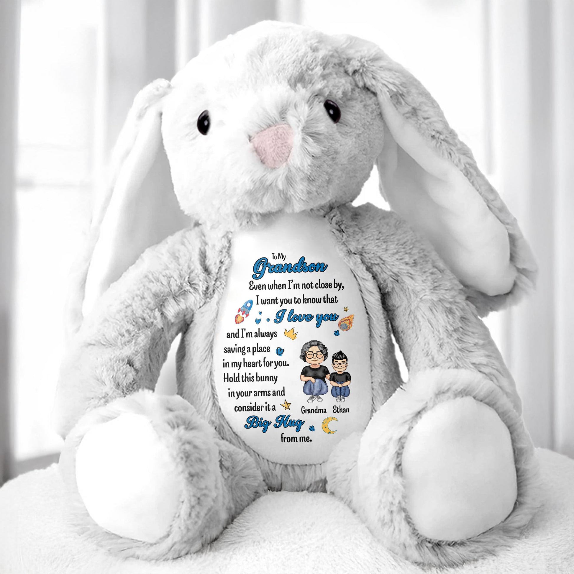 To My Grandson, Even When I'm Not Close By, Love Symbols, Bunny - Personalized Stuffed Bunny - GSN040_BUN