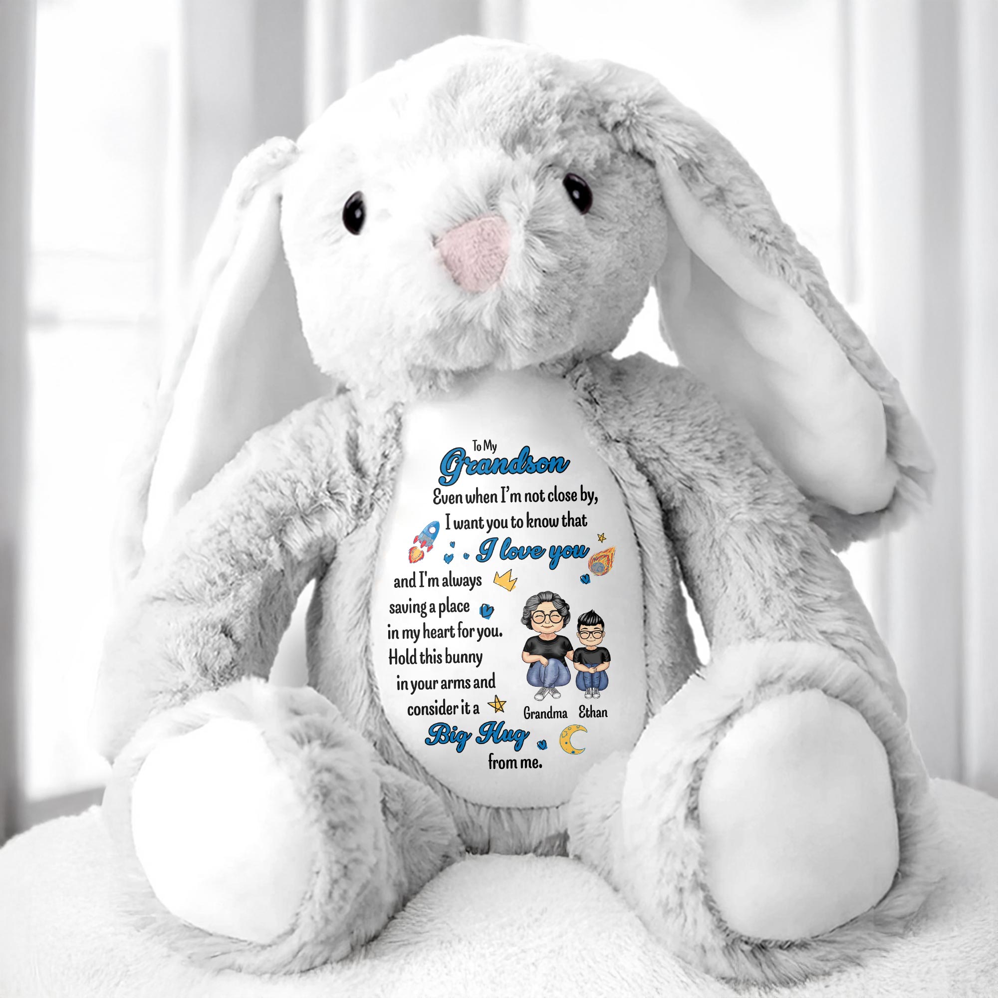 To My Grandson, Even When I'm Not Close By, Love Symbols, Bunny - Personalized Stuffed Bunny - GSN040_BUN