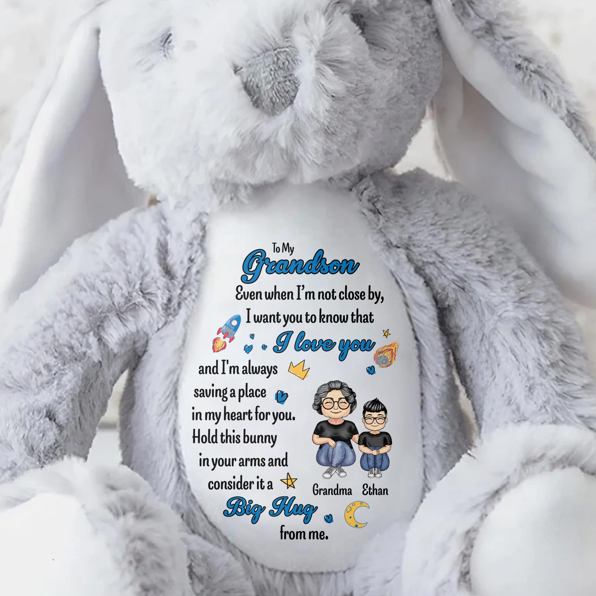 To My Grandson, Even When I'm Not Close By, Love Symbols, Bunny - Personalized Stuffed Bunny - GSN040_BUN