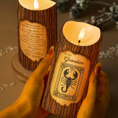 To My Grandson, Once Upon A Time, Scorpio Zodiac Sign - Personalized Custom LED Candle - GSN057_LECA