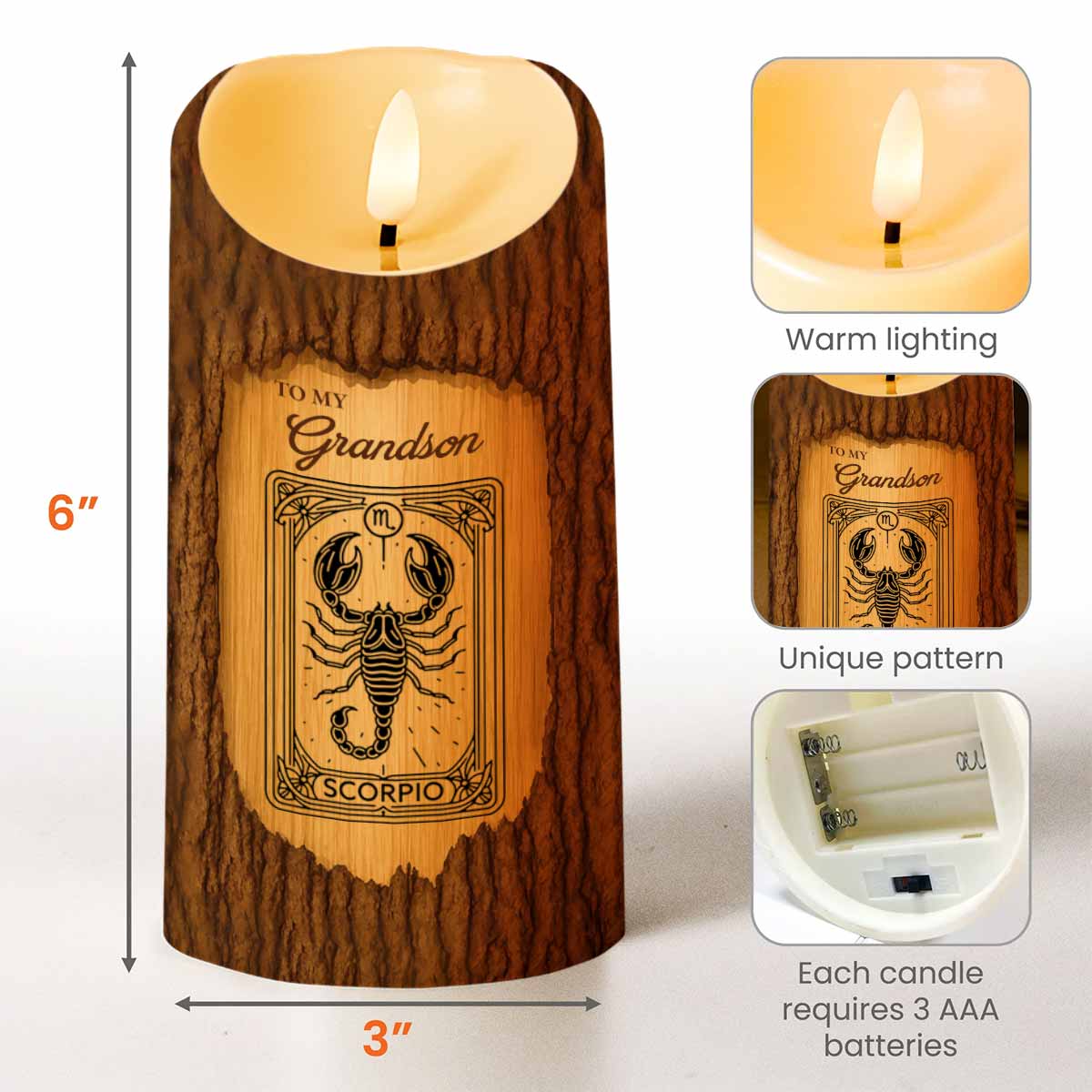 To My Grandson, Once Upon A Time, Scorpio Zodiac Sign - Personalized Custom LED Candle - GSN057_LECA