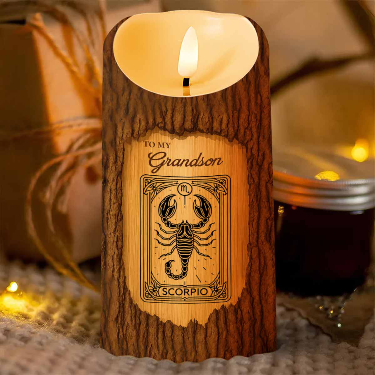 To My Grandson, Once Upon A Time, Scorpio Zodiac Sign - Personalized Custom LED Candle - GSN057_LECA