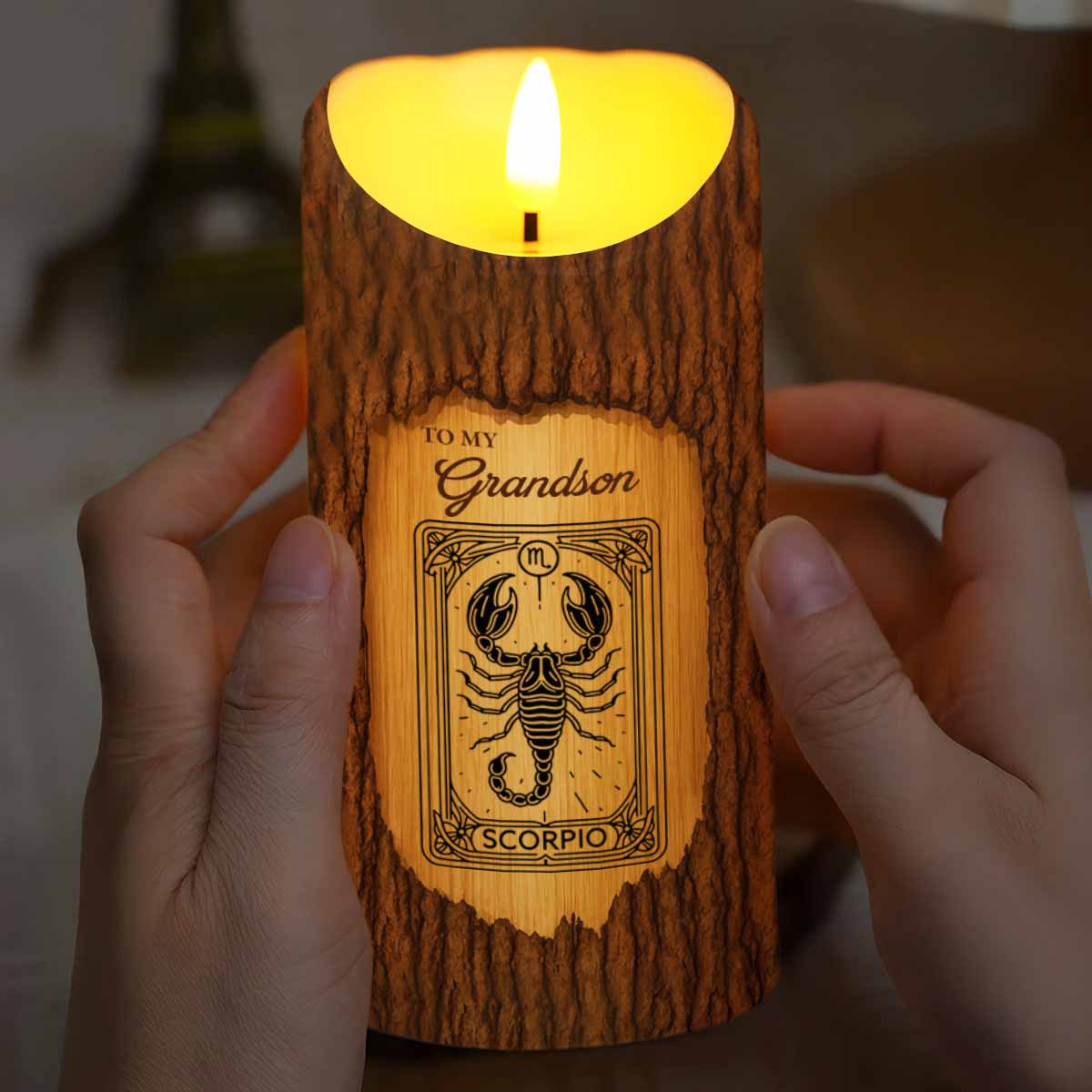 To My Grandson, Once Upon A Time, Scorpio Zodiac Sign - Personalized Custom LED Candle - GSN057_LECA