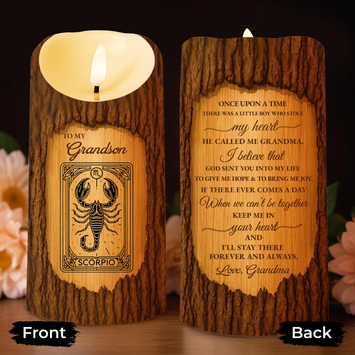 To My Grandson, Once Upon A Time, Scorpio Zodiac Sign - Personalized Custom LED Candle - GSN057_LECA