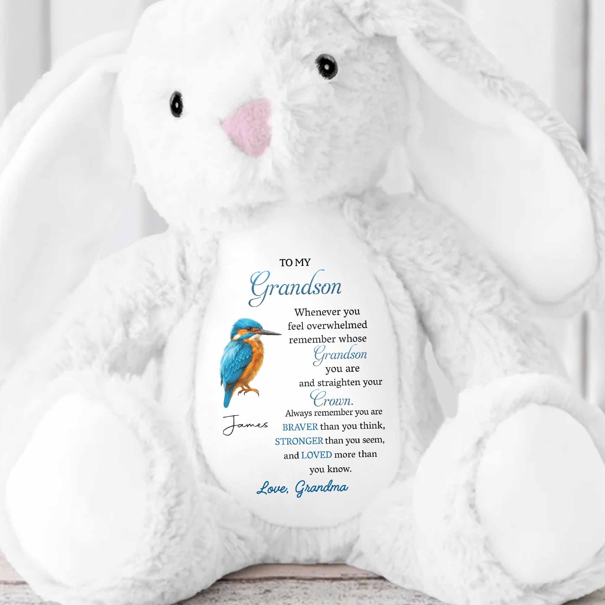 To My Grandson Remember Whose Grandson You Are - Personalized Stuffed Bunny - GSN062_BUN