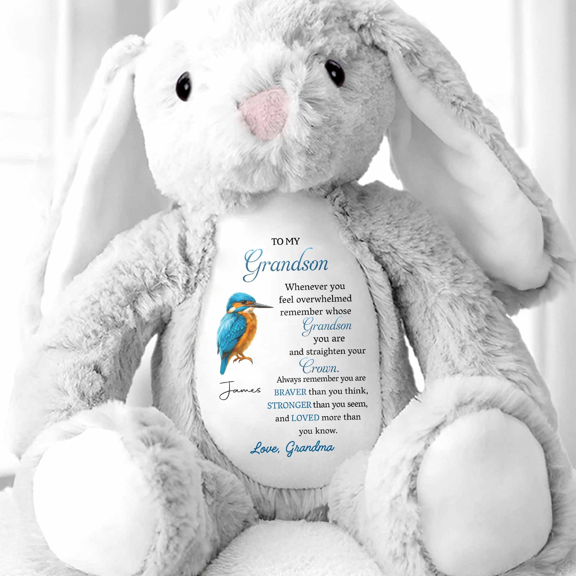 To My Grandson Remember Whose Grandson You Are - Personalized Stuffed Bunny - GSN062_BUN