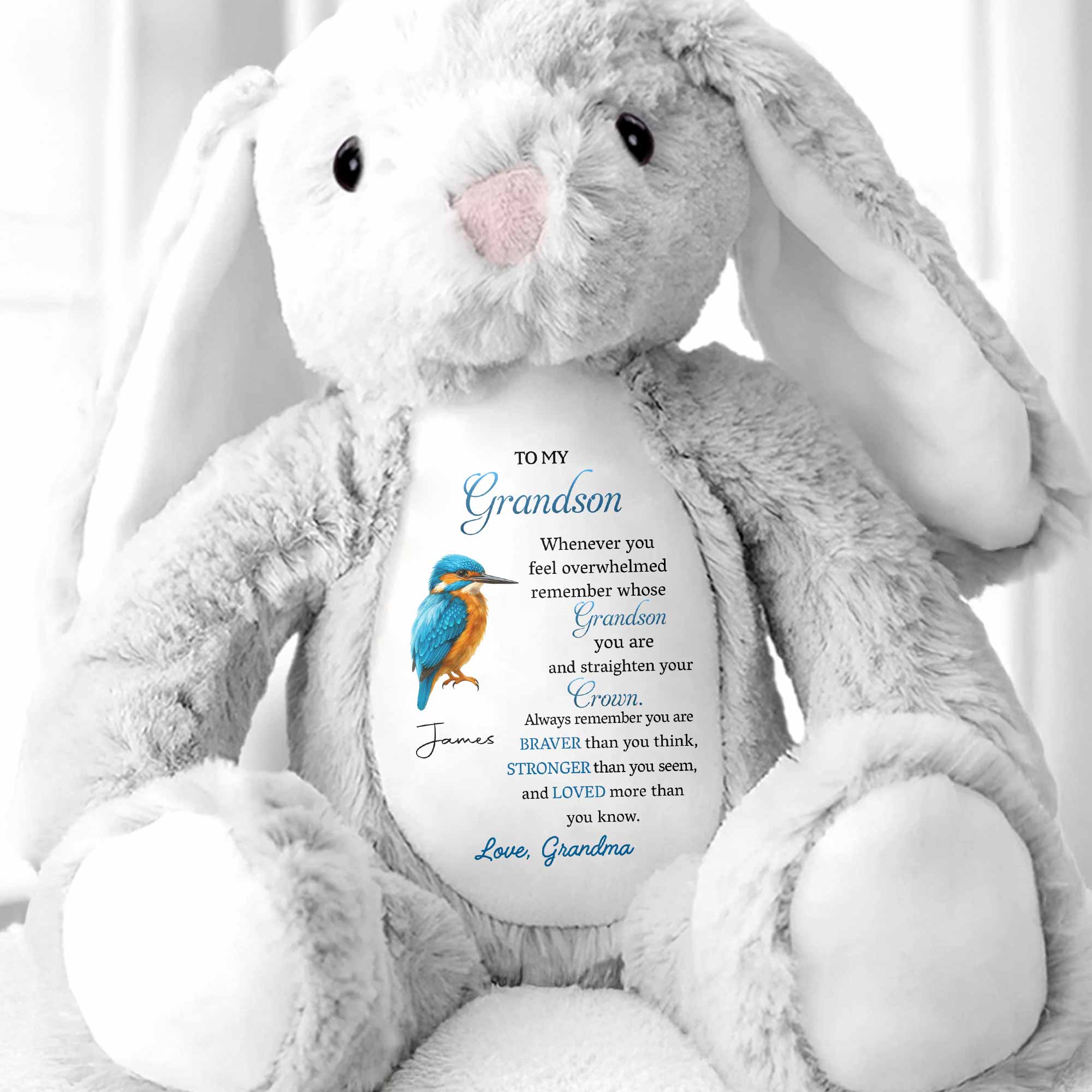 To My Grandson Remember Whose Grandson You Are - Personalized Stuffed Bunny - GSN062_BUN