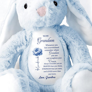 To My Grandson, Remember Your Strength Crown And Flower - Personalized Stuffed Bunny - GSN063_BUN