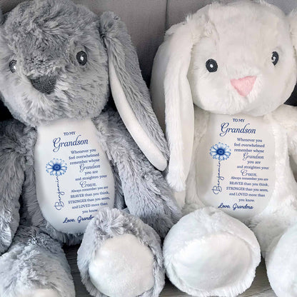 To My Grandson, Remember Your Strength Crown And Flower - Personalized Stuffed Bunny - GSN063_BUN