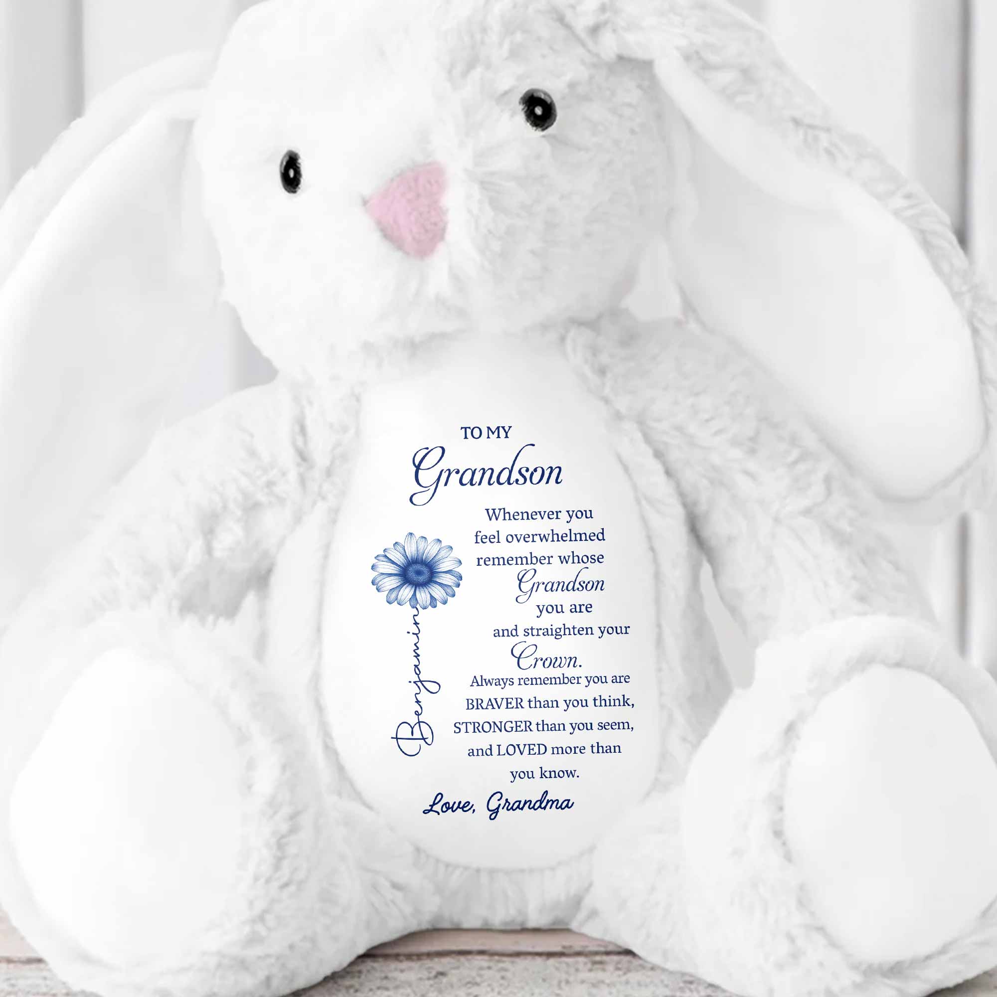 To My Grandson, Remember Your Strength Crown And Flower - Personalized Stuffed Bunny - GSN063_BUN