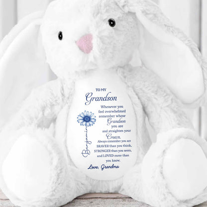 To My Grandson, Remember Your Strength Crown And Flower - Personalized Stuffed Bunny - GSN063_BUN