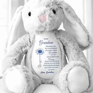 To My Grandson, Remember Your Strength Crown And Flower - Personalized Stuffed Bunny - GSN063_BUN