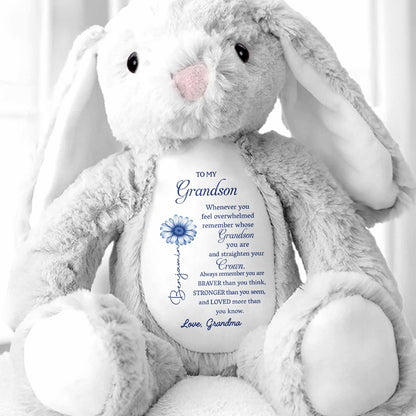 To My Grandson, Remember Your Strength Crown And Flower - Personalized Stuffed Bunny - GSN063_BUN