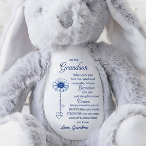 To My Grandson, Remember Your Strength Crown And Flower - Personalized Stuffed Bunny - GSN063_BUN