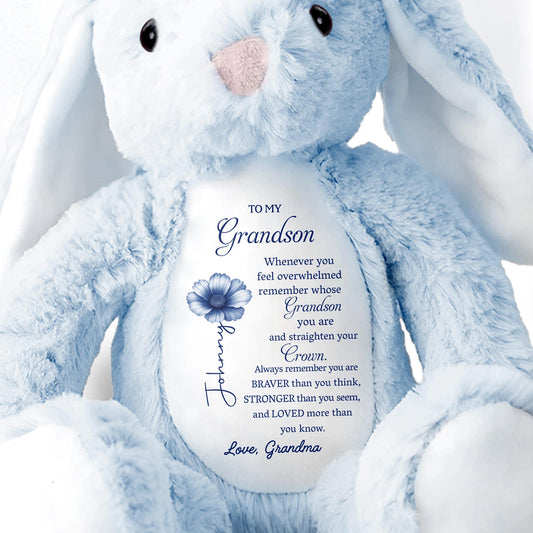 To My Grandson, Remember Your Strength Crown And Flower - Personalized Stuffed Bunny - GSN063_BUN