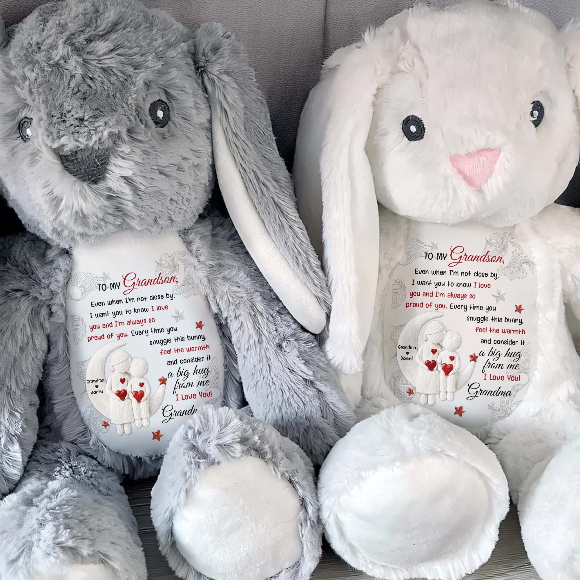 To My Grandson, Every Time You Snuggle This Bunny - Personalized Stuffed Bunny - GSN066_BUN
