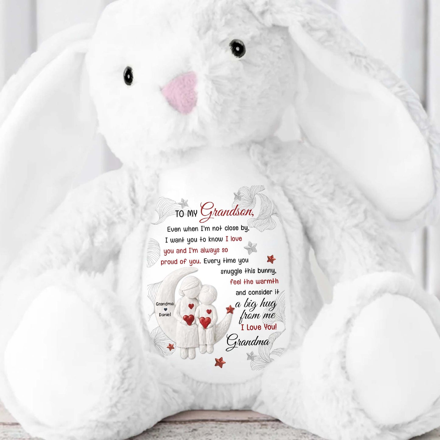 To My Grandson, Every Time You Snuggle This Bunny - Personalized Stuffed Bunny - GSN066_BUN