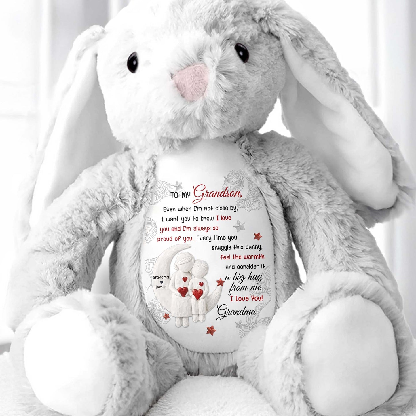 To My Grandson, Every Time You Snuggle This Bunny - Personalized Stuffed Bunny - GSN066_BUN