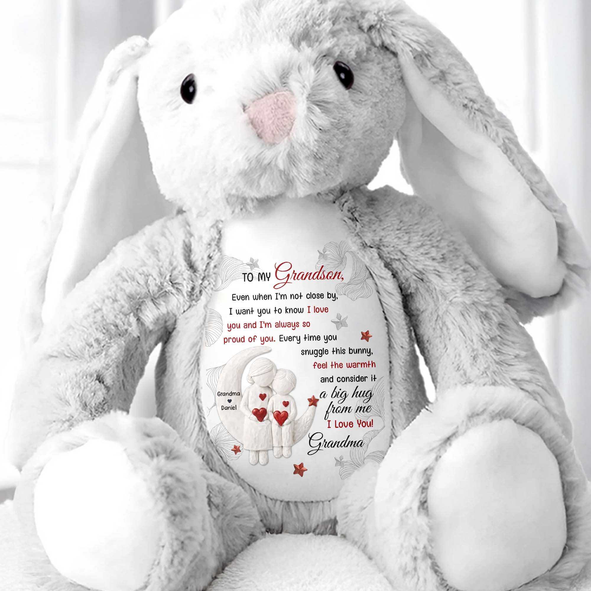 To My Grandson, Every Time You Snuggle This Bunny - Personalized Stuffed Bunny - GSN066_BUN