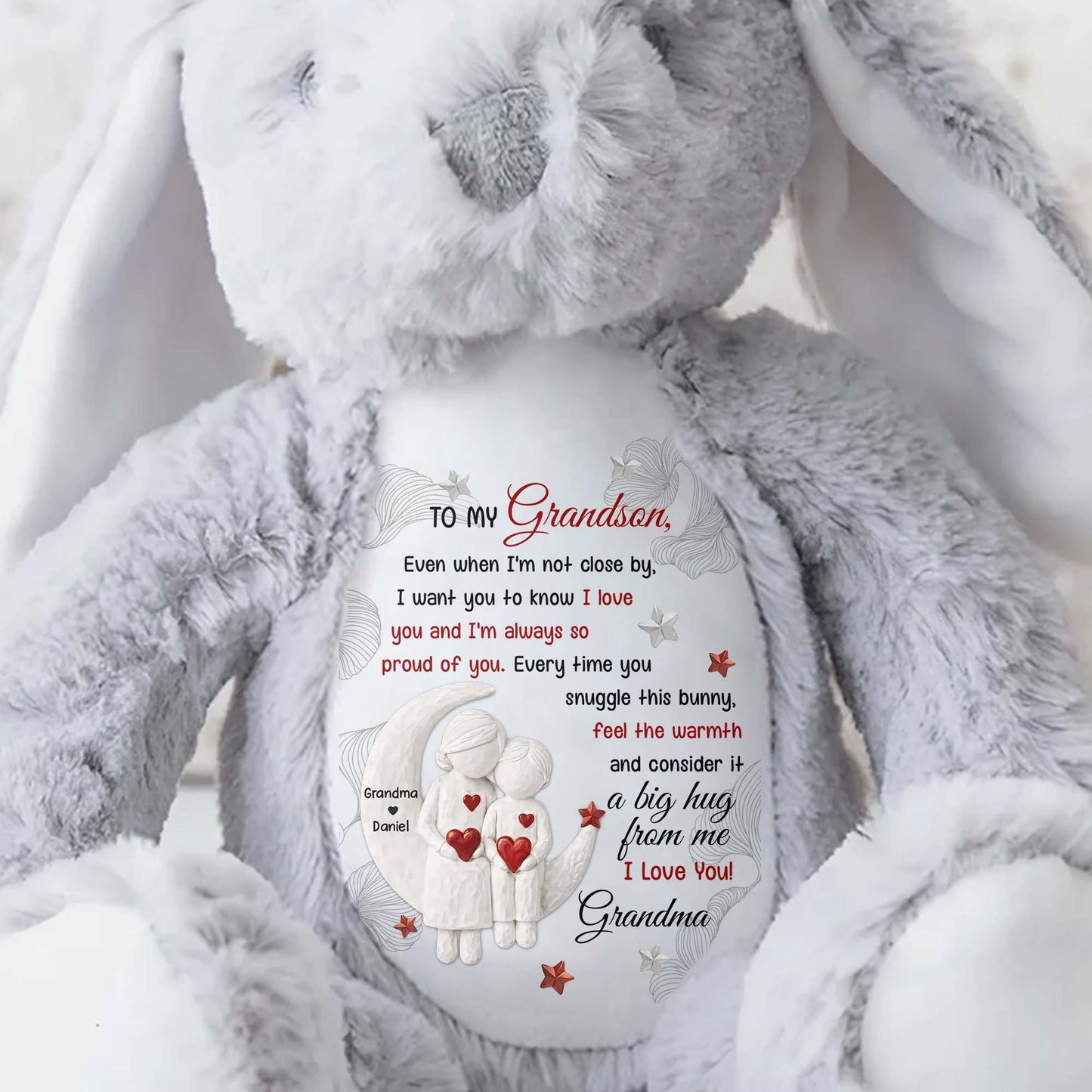 To My Grandson, Every Time You Snuggle This Bunny - Personalized Stuffed Bunny - GSN066_BUN